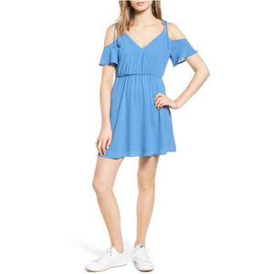 Lush Surplice Cold-Shoulder Dress Blue Small NEW
